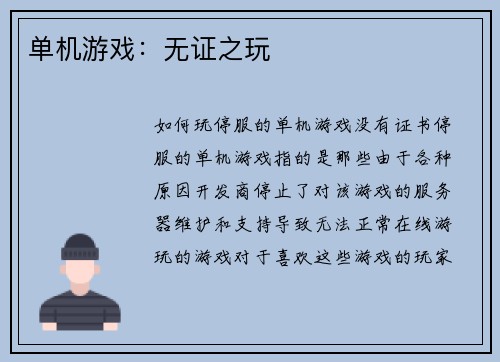 单机游戏：无证之玩